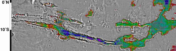 A Mars sérülése mélységi adatokkal. 5500 méter mély árok